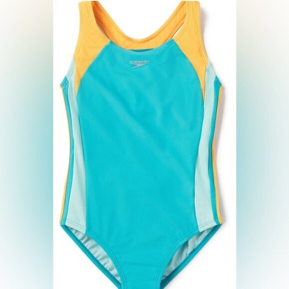 NWT Speedo Infinity Splice Recycled Scuba Blue UPF 50 One Piece Swimsuit 14 - Picture 1 of 3